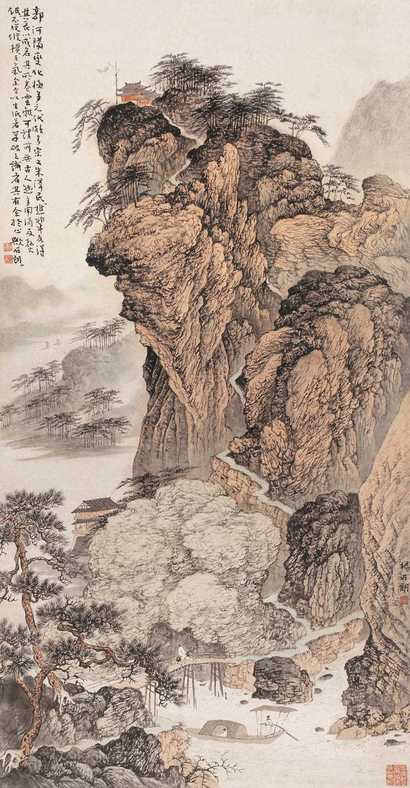 杨石朗 溪山萧寺图 立轴